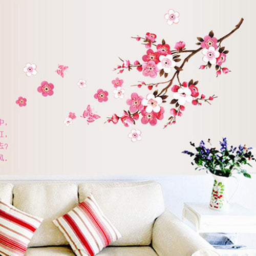 Beautiful Creative Art Peach Blossom Flower Butterfly Wall Stickers