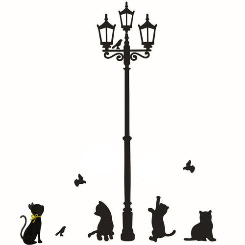 Cats Street Lamp Lights Stickers Wall Decal Removable